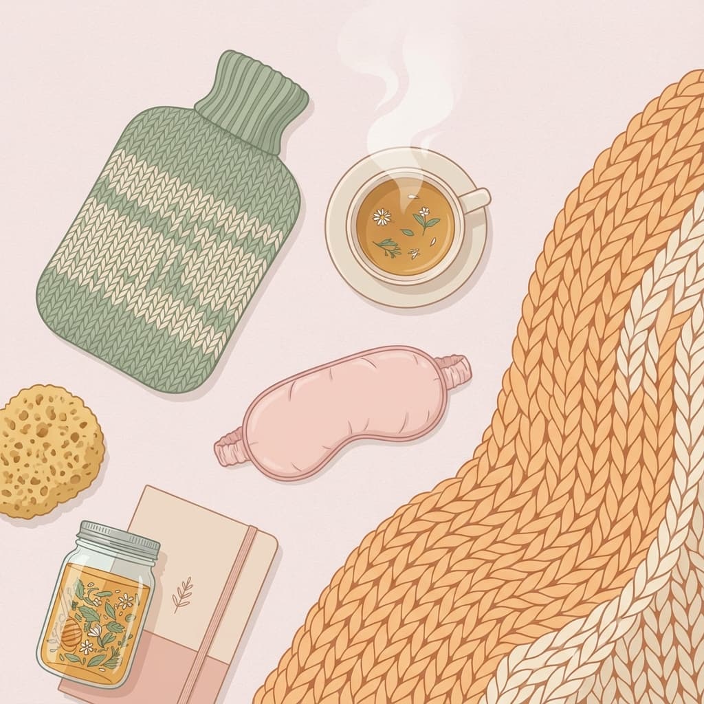 Illustration of post-surgery recovery comfort items