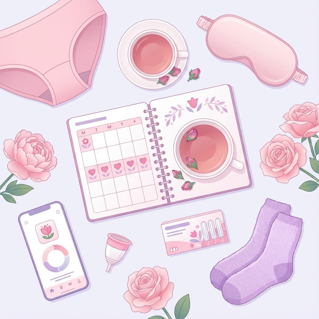 A collection of generic pink period tracker items representing stereotypes